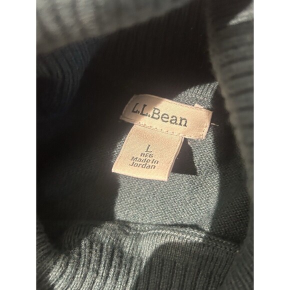 L.L.Bean Women's Large Cotton/Cashmere Sweater Turtleneck Intarsia Green - Picture 6 of 6